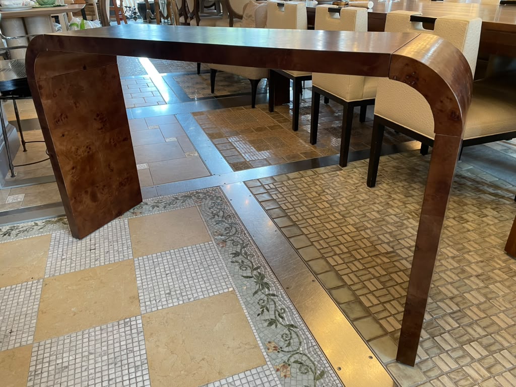 Walnut  Burlwood Waterfall Console Table (AS IS)