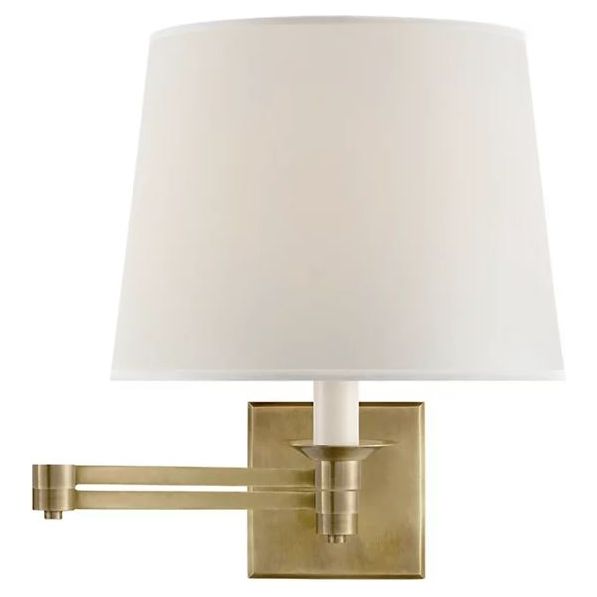 'Evans' Brass Swing Arm Sconce w/ Percale Shade by RL