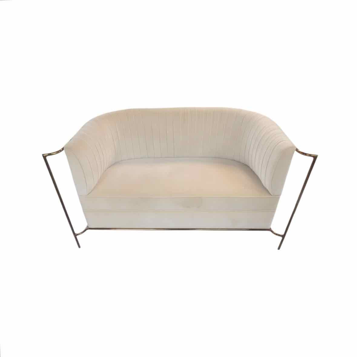 Custom Blush Velvet Pleated Loveseat w/ Polished Copper Frame - AS IS