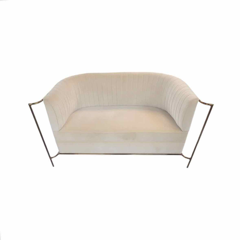 Custom Blush Velvet Pleated Loveseat w/ Polished Copper Frame - AS IS