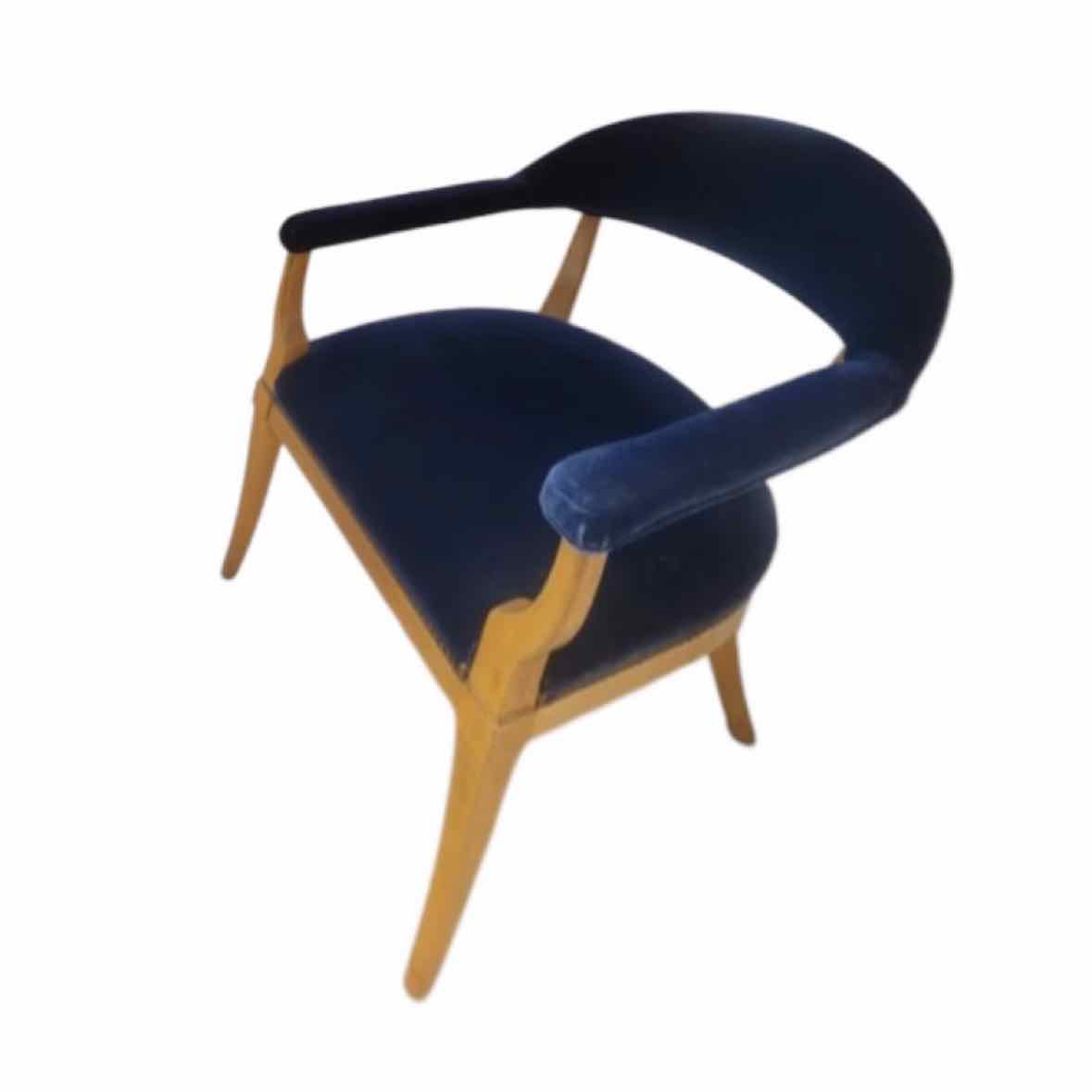 Vintage Navy Mohair Nailhead Wood Chair