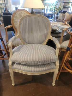 Louis XVI Style Arm Chair w/ Fermoie Fabric Attrib. to Amy Berry Home (AS IS)