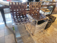 SET of 3 Chrome & Webbed Leather Counter Stools by Mark Albrecht