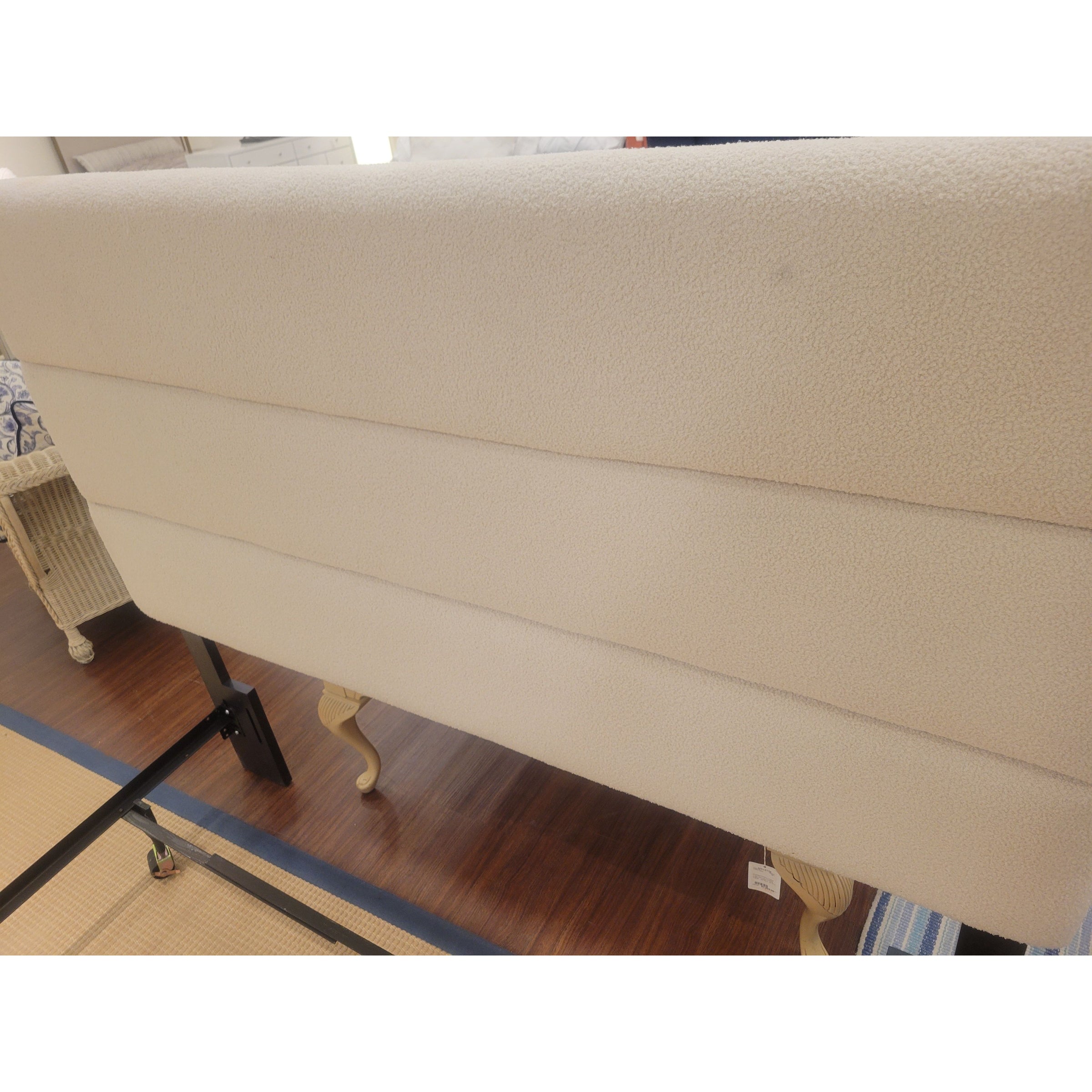 Queen-Sized Metal Bed Frame w/ White Boucle Headboard