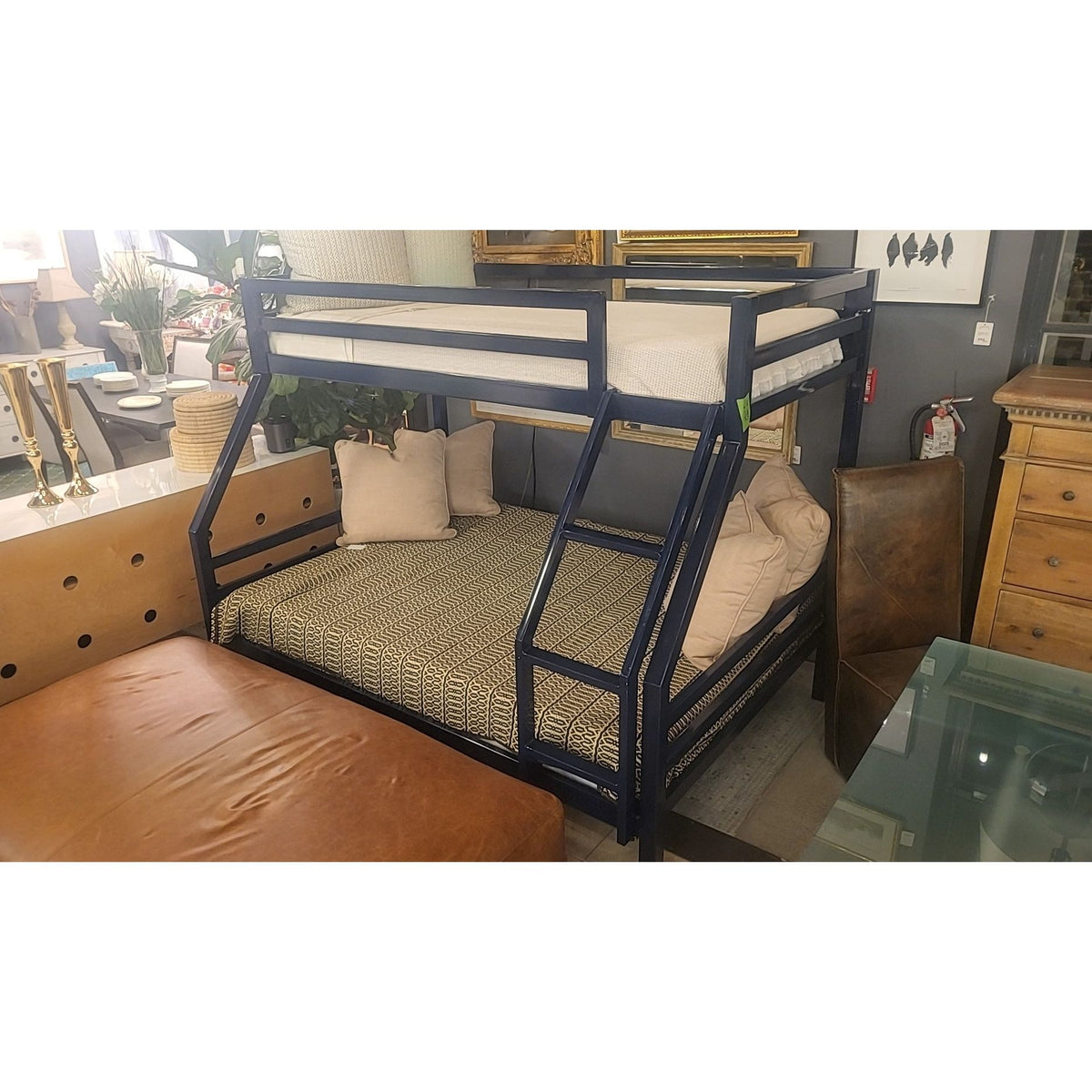 Twin Over Full Navy Metal Bunk Bed Frame - colletteconsignment.com