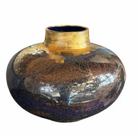 Rare Vintage Brown & Gold Leaf Glass Vase