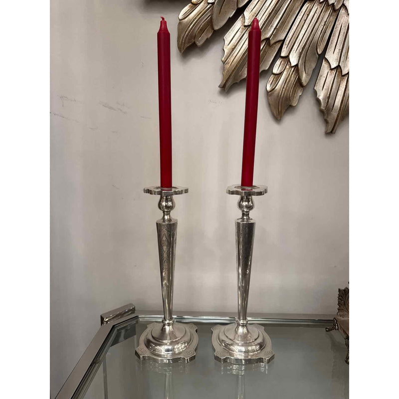 Pair of "R" Monogrammed Sterling Silver Candlesticks