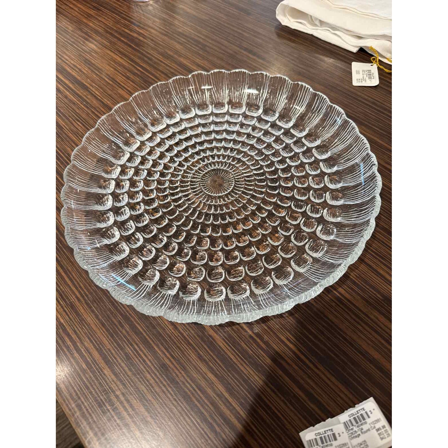 Vintage Glass Scalloped Edge Textured Shallow Bowl