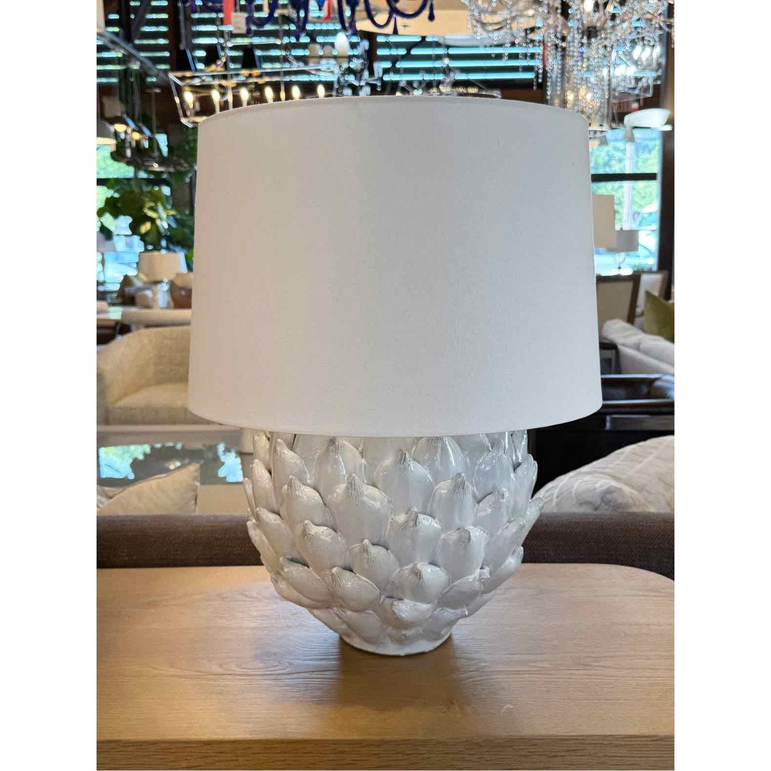 PAIR of 'Daine' French Country Antique White Ceramic Artichoke Table Lamps