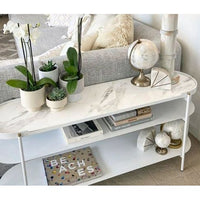 Hanoi White Marbletop Console Table w/ 2 Shelves