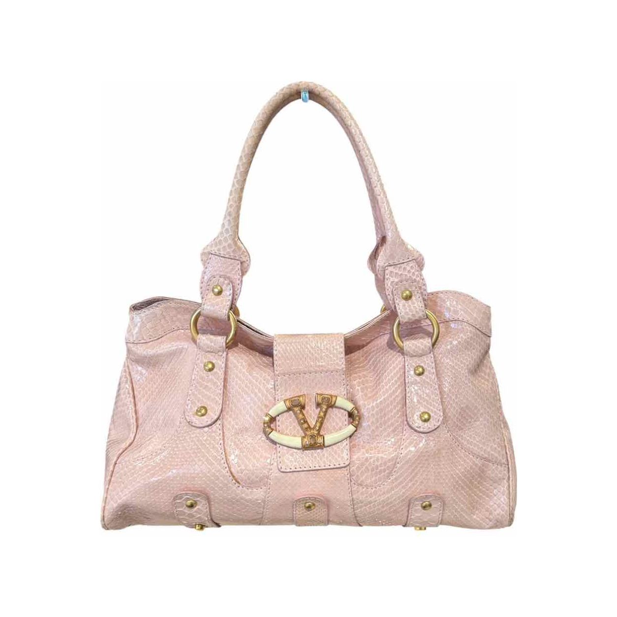 Valentino Pink Snakeskin Rosegold Tote w/" V"  Logo