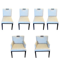 SET of 6 Custom White Embossed Leather Dining Chairs (Inc. 2 Arm Chairs)
