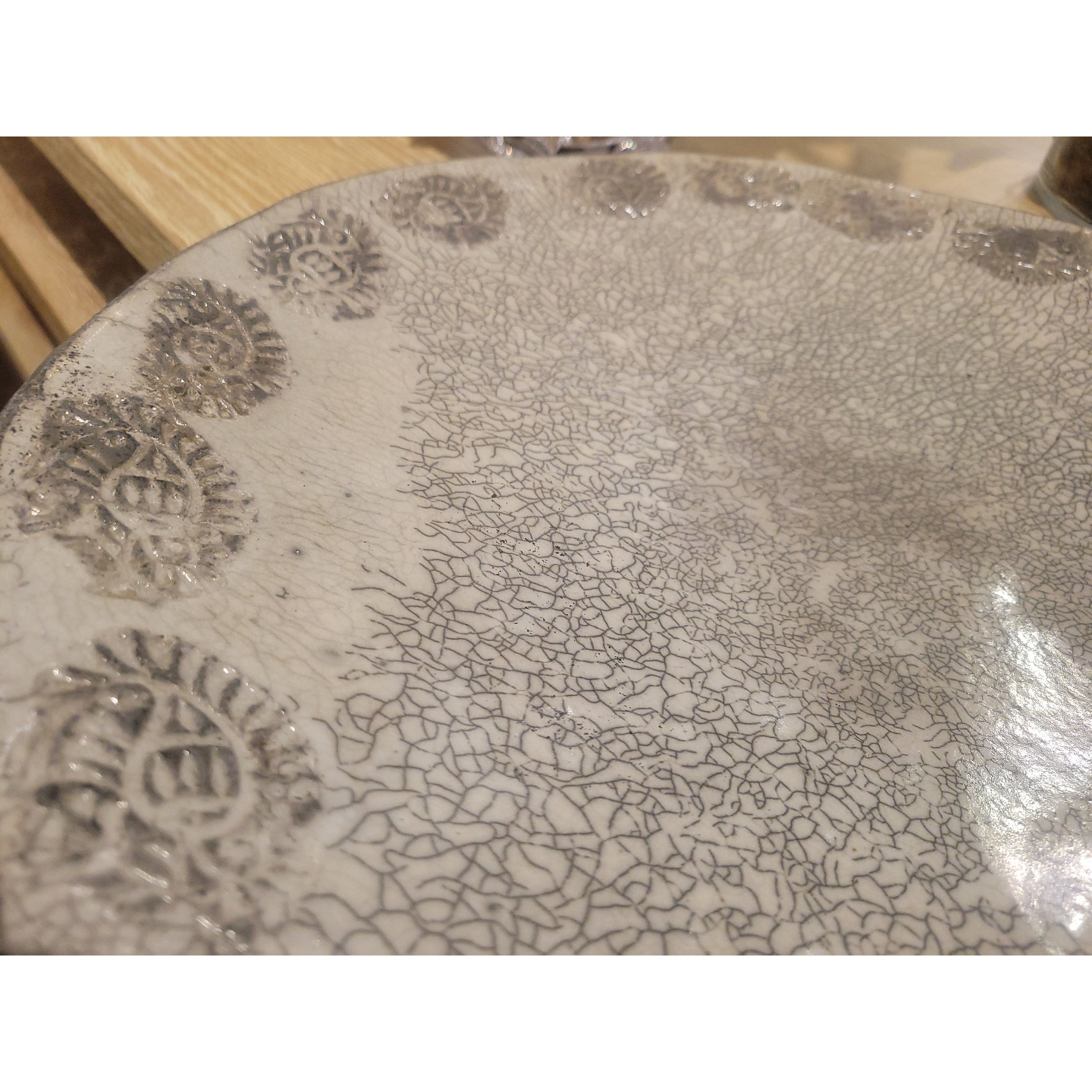 Decorative Gray Ceramic Fossil Pattern Platter / Bowl