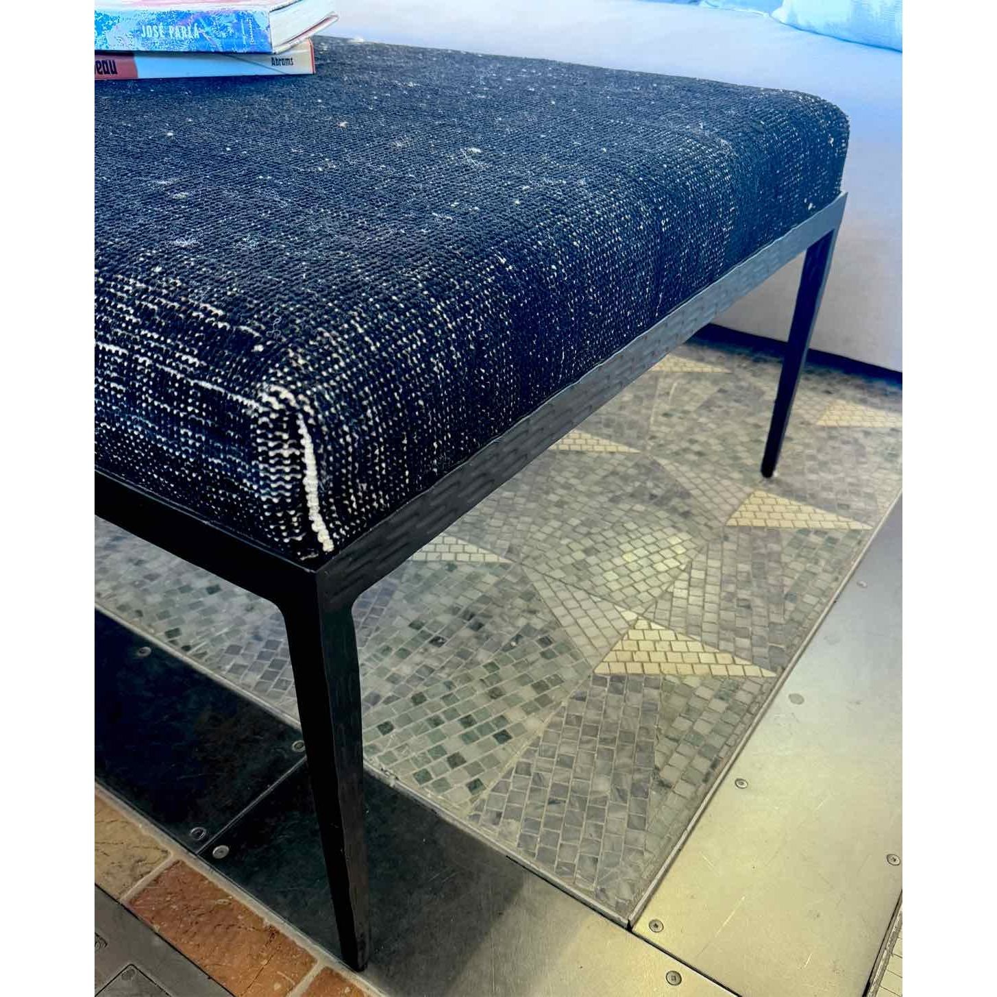 Textured Black Wood Bench w/ Heathered Black Wool Cushion