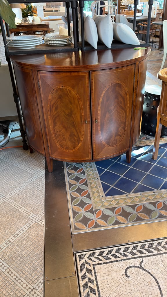 Antique Wooden Marquetry Demi-Lune Cabinet