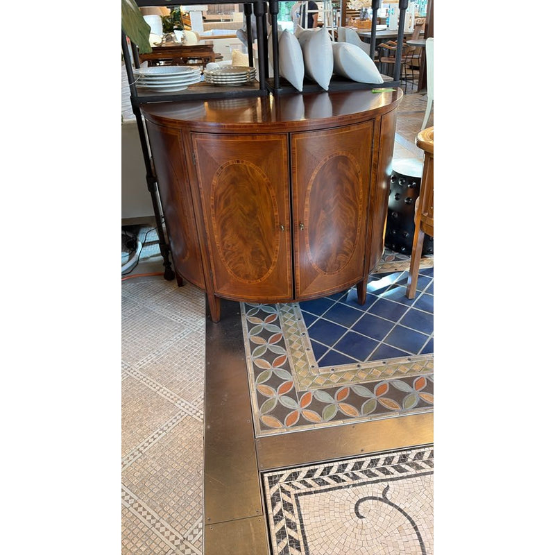 Antique Wooden Marquetry Demi-Lune Cabinet - colletteconsignment.com
