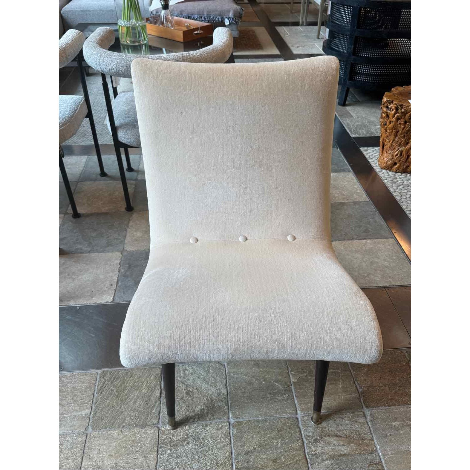 Mid-Century Modern Cream Silk Chenille Lounge Chair
