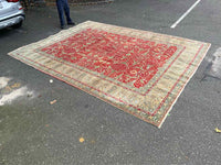 10' x 13.8' Turkish Green & Red Wool Rug