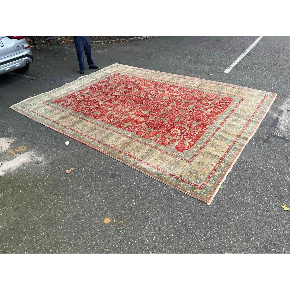 10' x 13.8' Turkish Green & Red Wool Rug