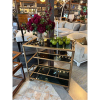 Custom Dark Brass & Glass Rolling Bar Cart w/ Removable Tray Top
