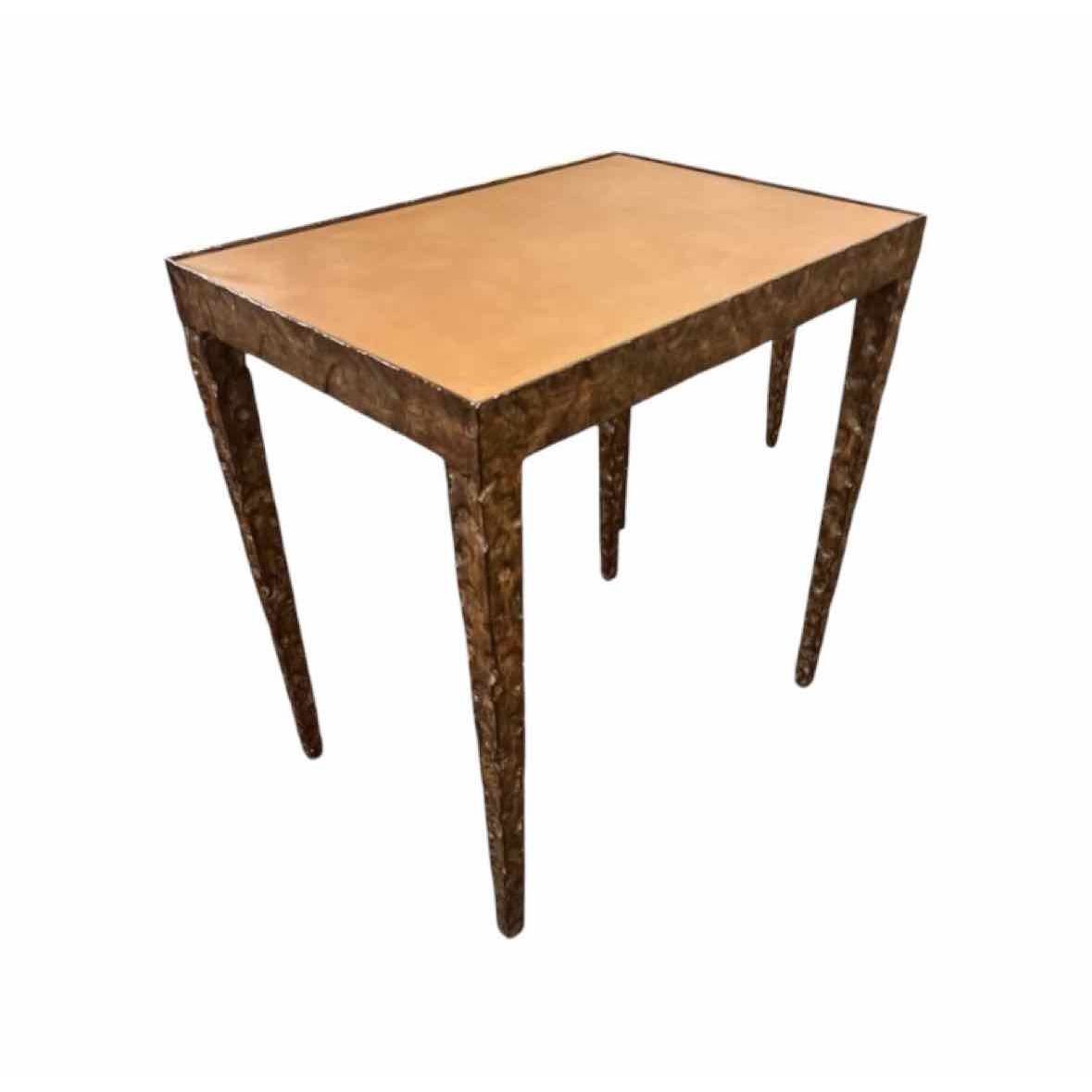 Metal & Leather Top Side Table