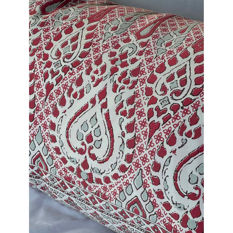 Oversized Rectangular Down-Fill Linen Pillow w/ Red Paisley Pattern