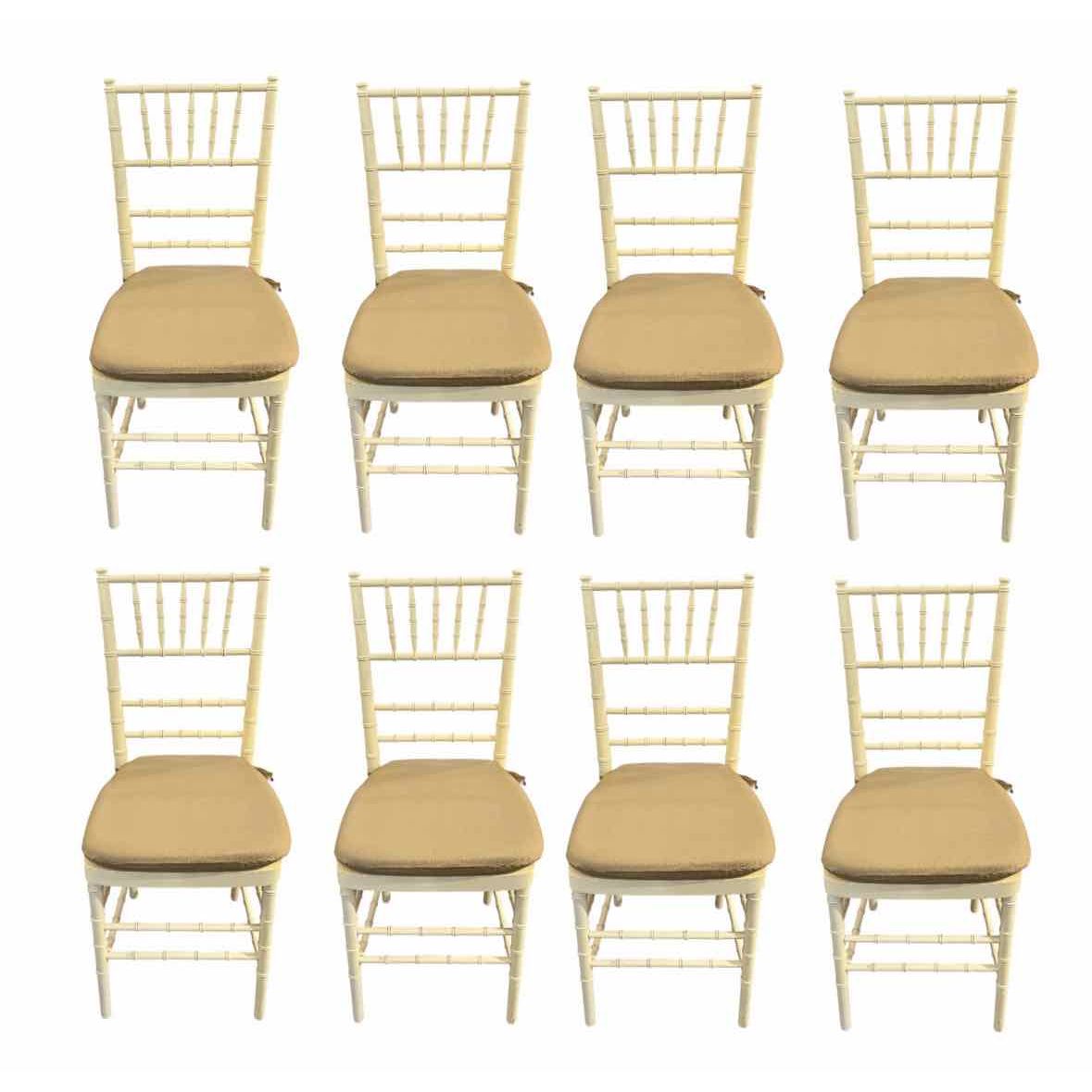 SET of 8 Bulgarian Faux Bamboo Dining Chairs w/ Tan Cushions - AS IS