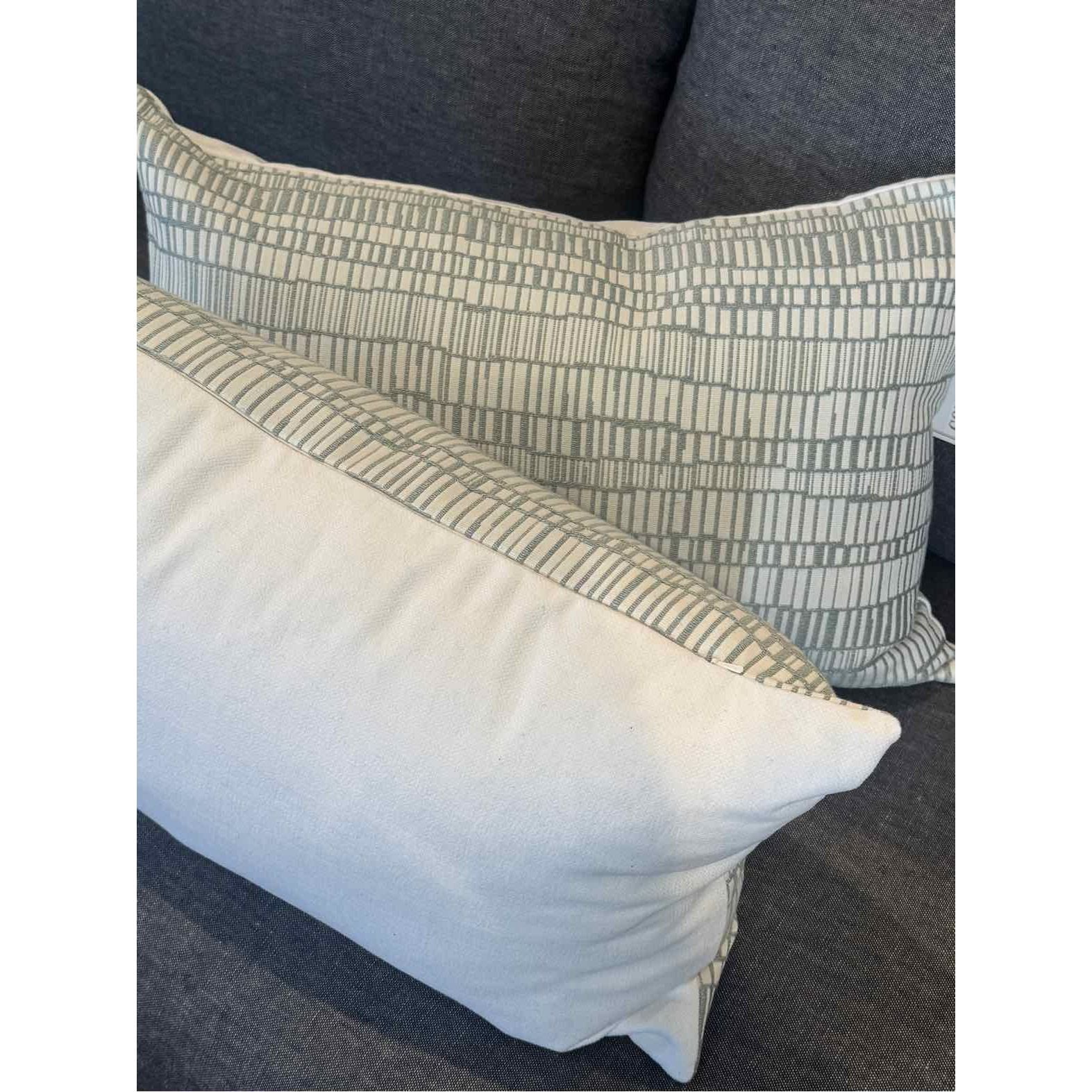 Pair of Custom Sage Over White Linen Lumbar Pillows