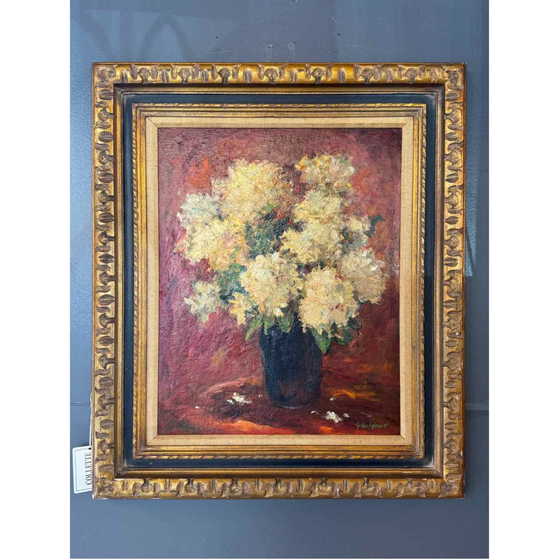 Camillas Floral Still Life Oil Painting by G. Goldsack in Bronze Tone Frame