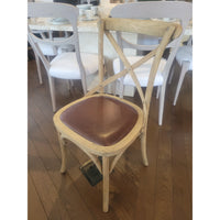 Madeleine X-Back Oak Chair w/ Leather Seat by RH