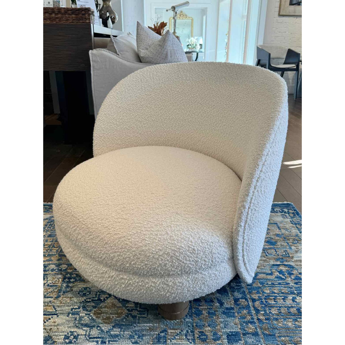 Custom Club Chair in Italian Boucle White 31"Wx26"Dx29"H