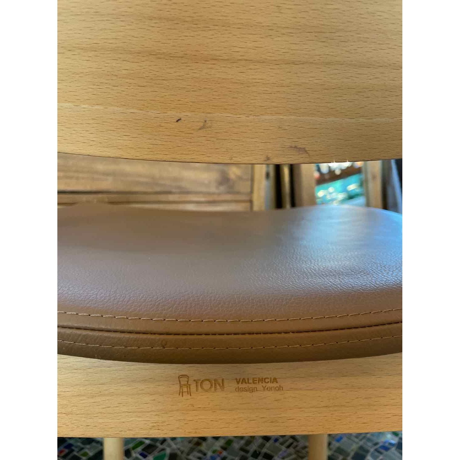 SET of 4 Leather & Wood Valencia Counter Stools by Ton (AS IS)