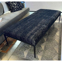 Textured Black Wood Bench w/ Heathered Black Wool Cushion