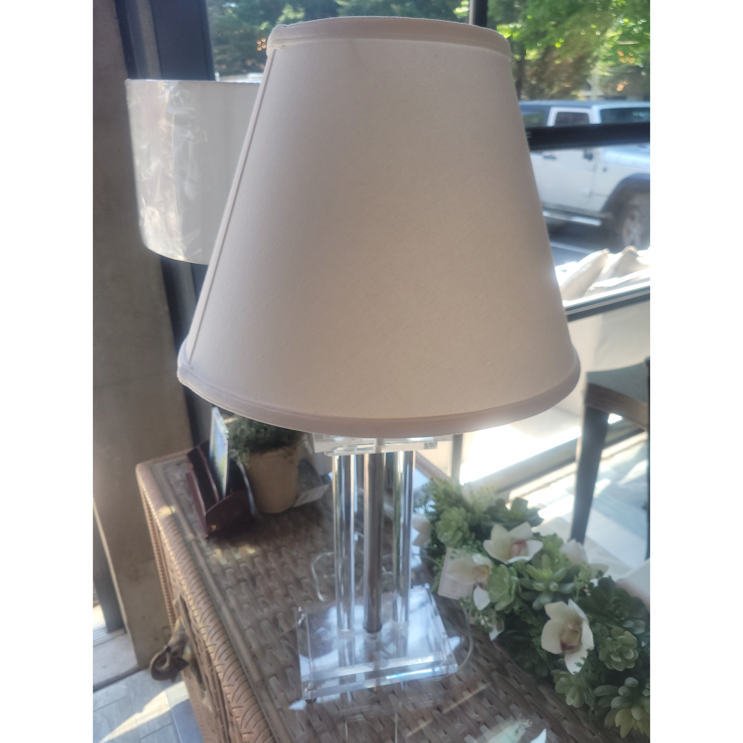 PAIR of Acrylic Table Lamps w/ Shades