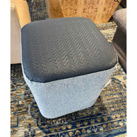 Square Ottoman in Faux Leather Blue Over Light Blue 19"Sq x 22"H