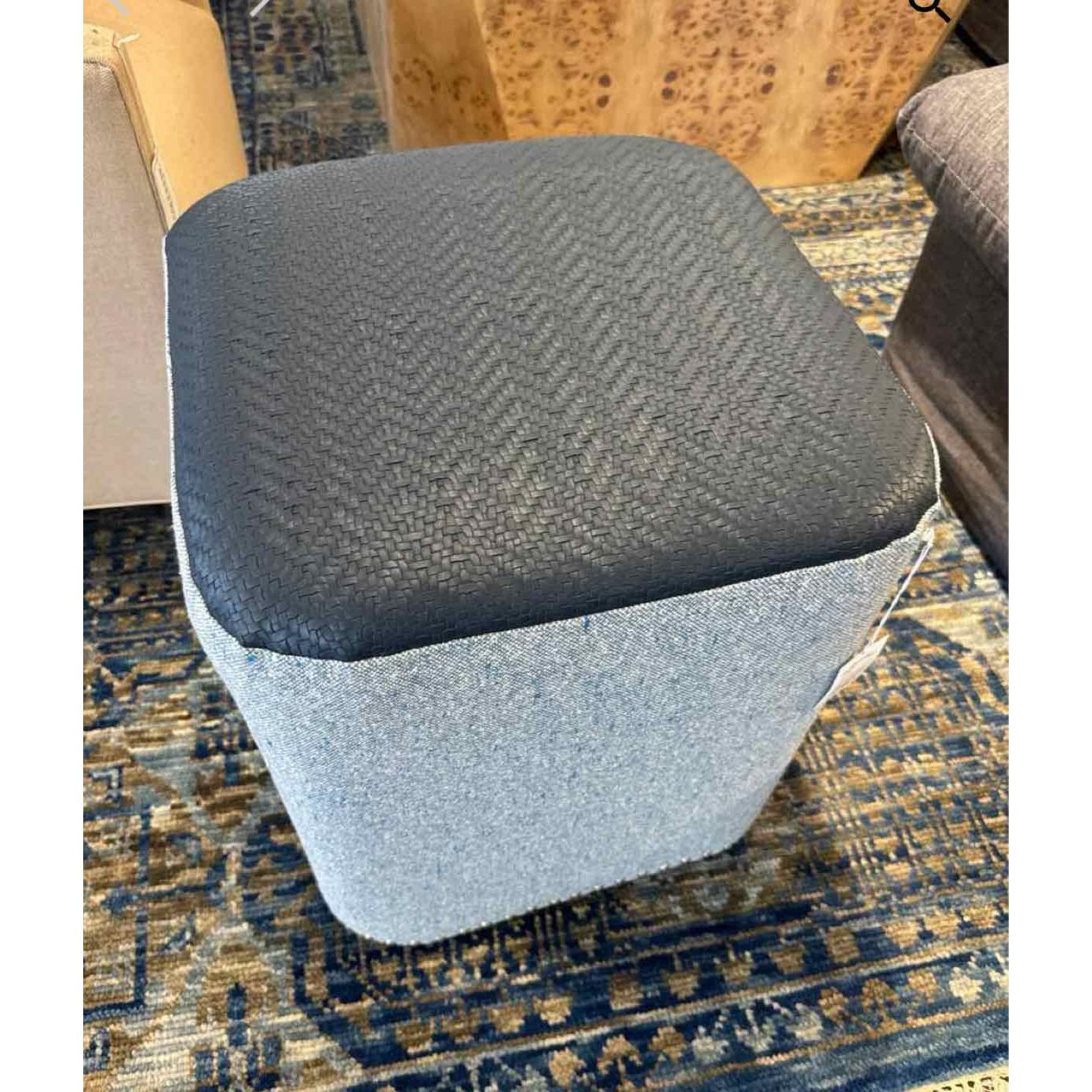 Square Ottoman in Faux Leather Blue Over Light Blue 19"Sq x 22"H