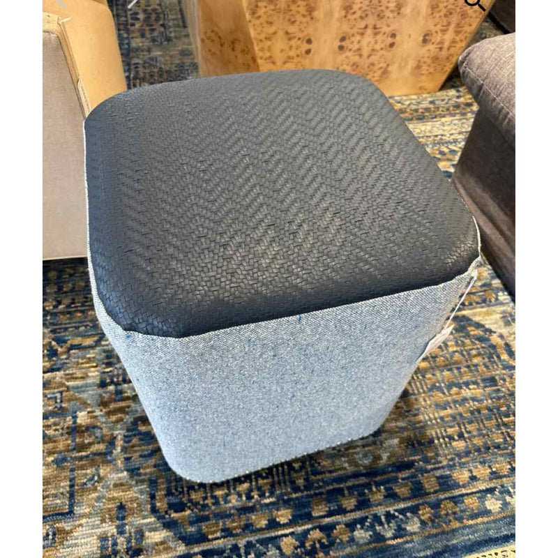 Square Ottoman in Faux Leather Blue Over Light Blue 19"Sq x 22"H
