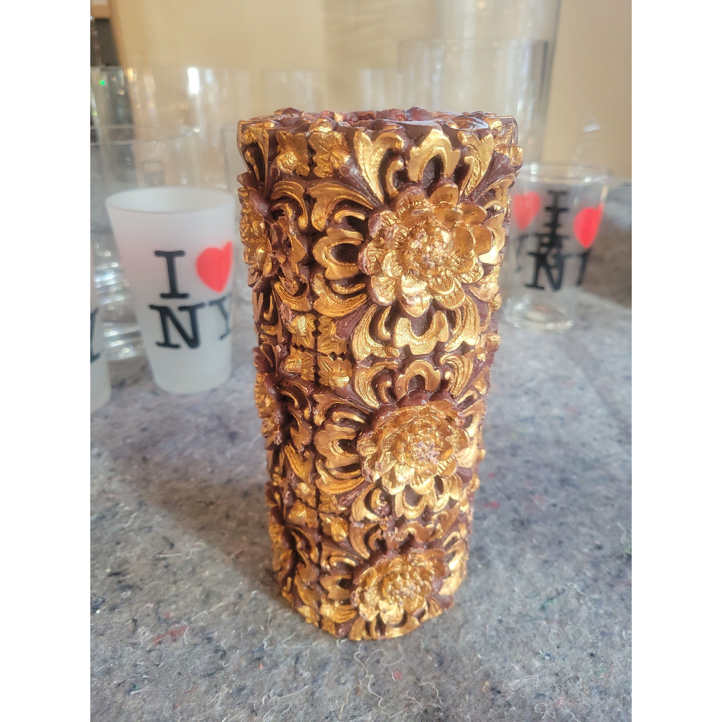 Carved Floral Pillar Candle