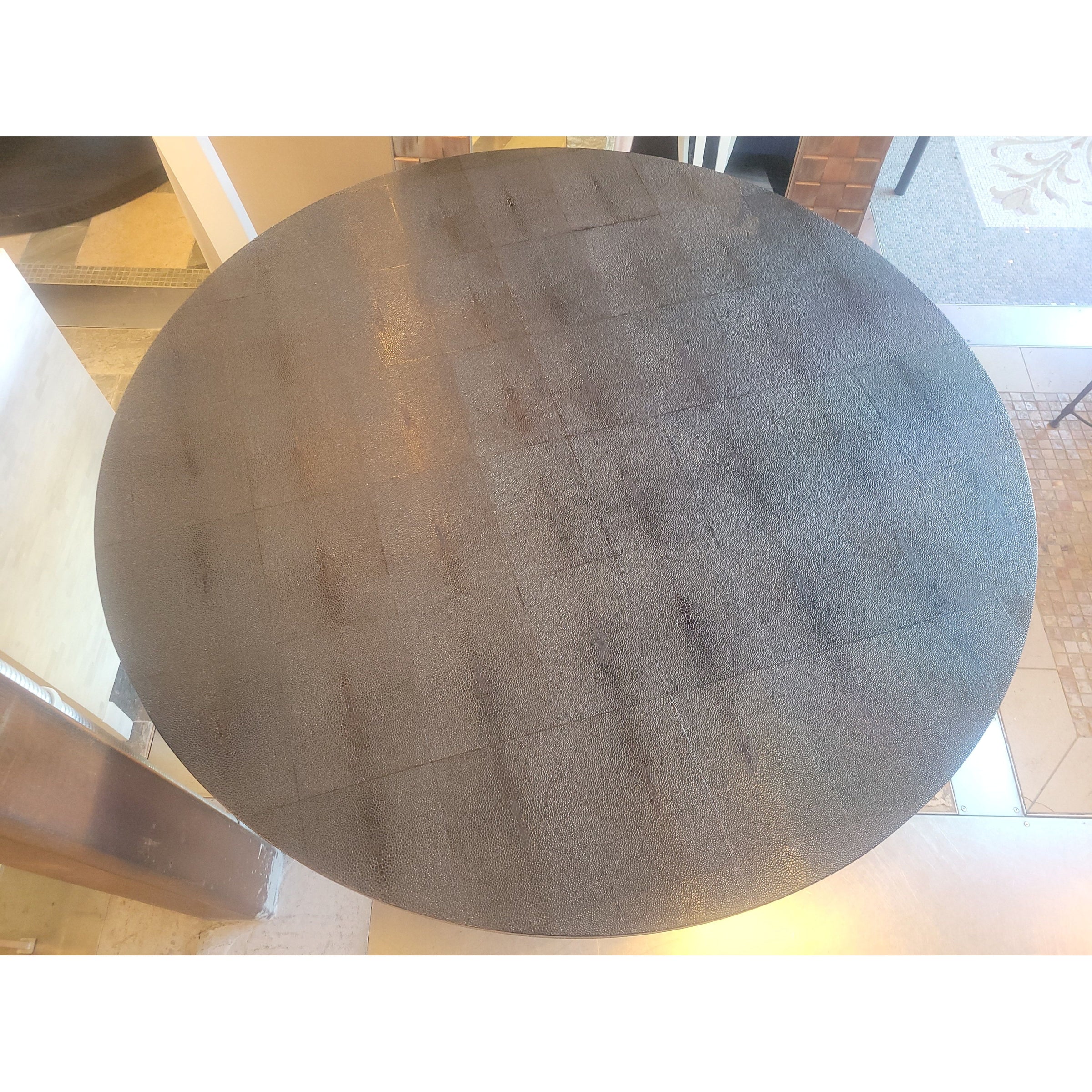 Round Black Shagreen Noor Dining Table on Silver Iron Base by Made Goods