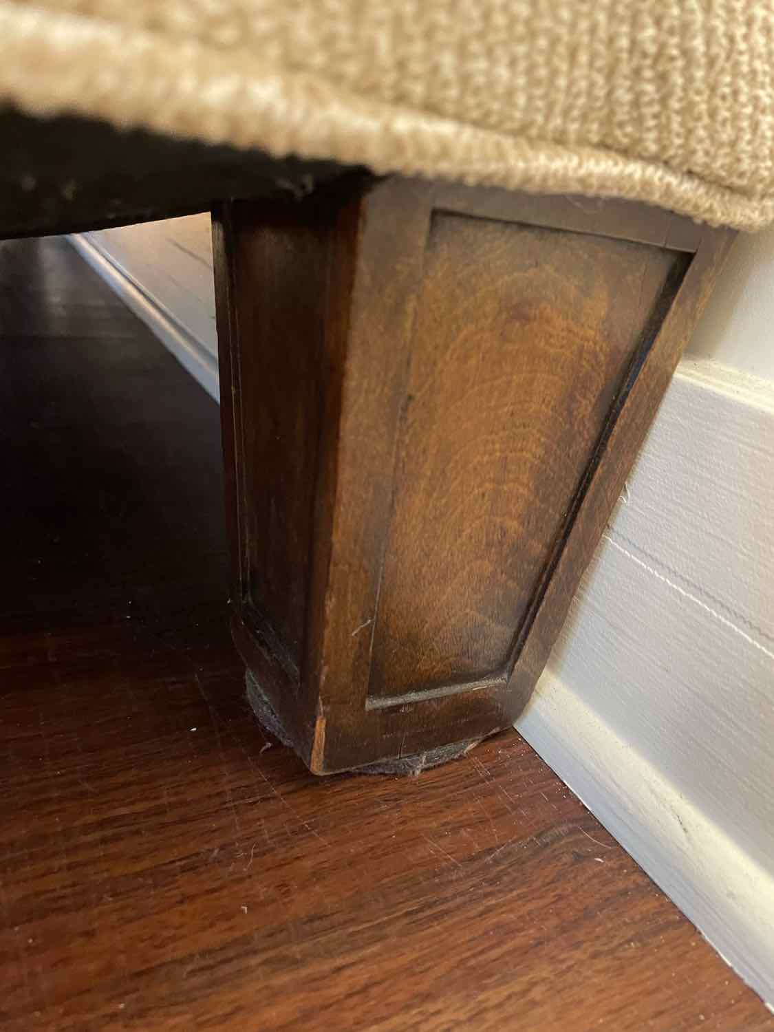 Custom Tan Chenille 2-Seat Sofa w/ Dark Wood Legs