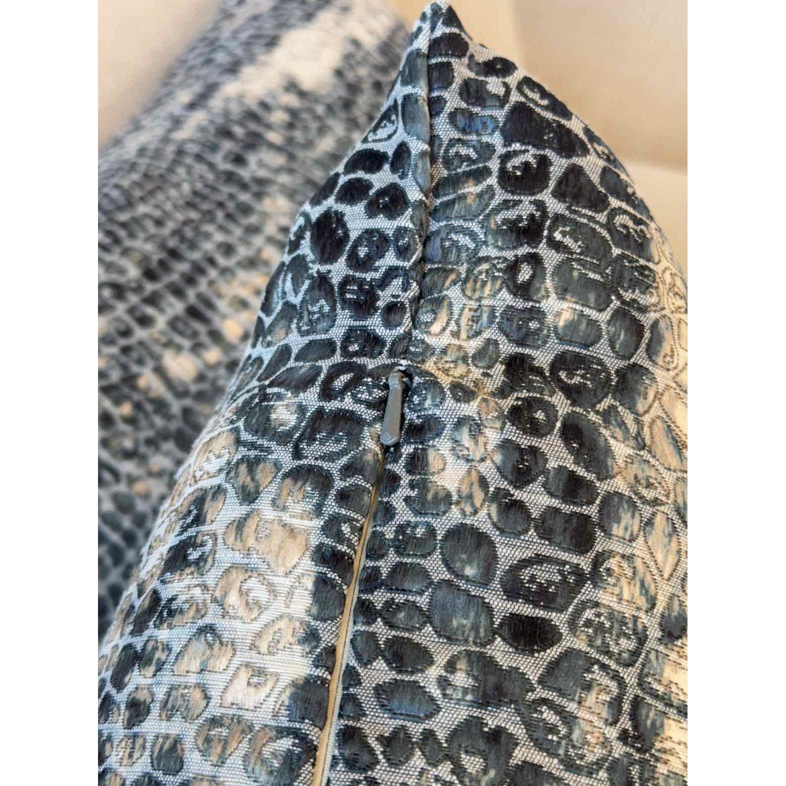 Pair of Custom Blue & Gray Animal Print Lumbar Pillows