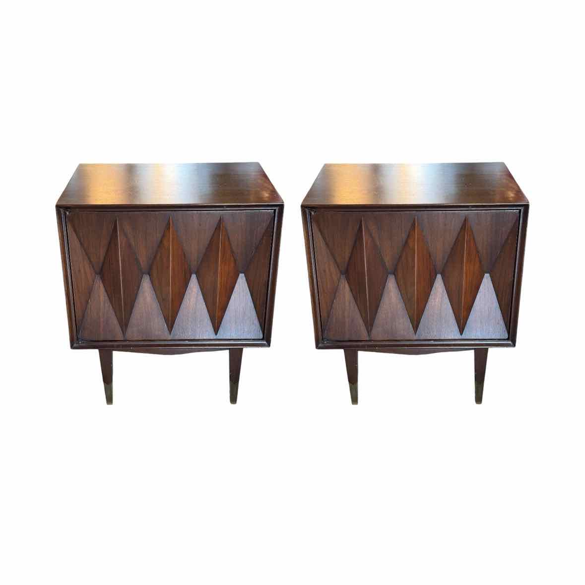 Pair of Mid-Century Diamond Walnut Side Tables