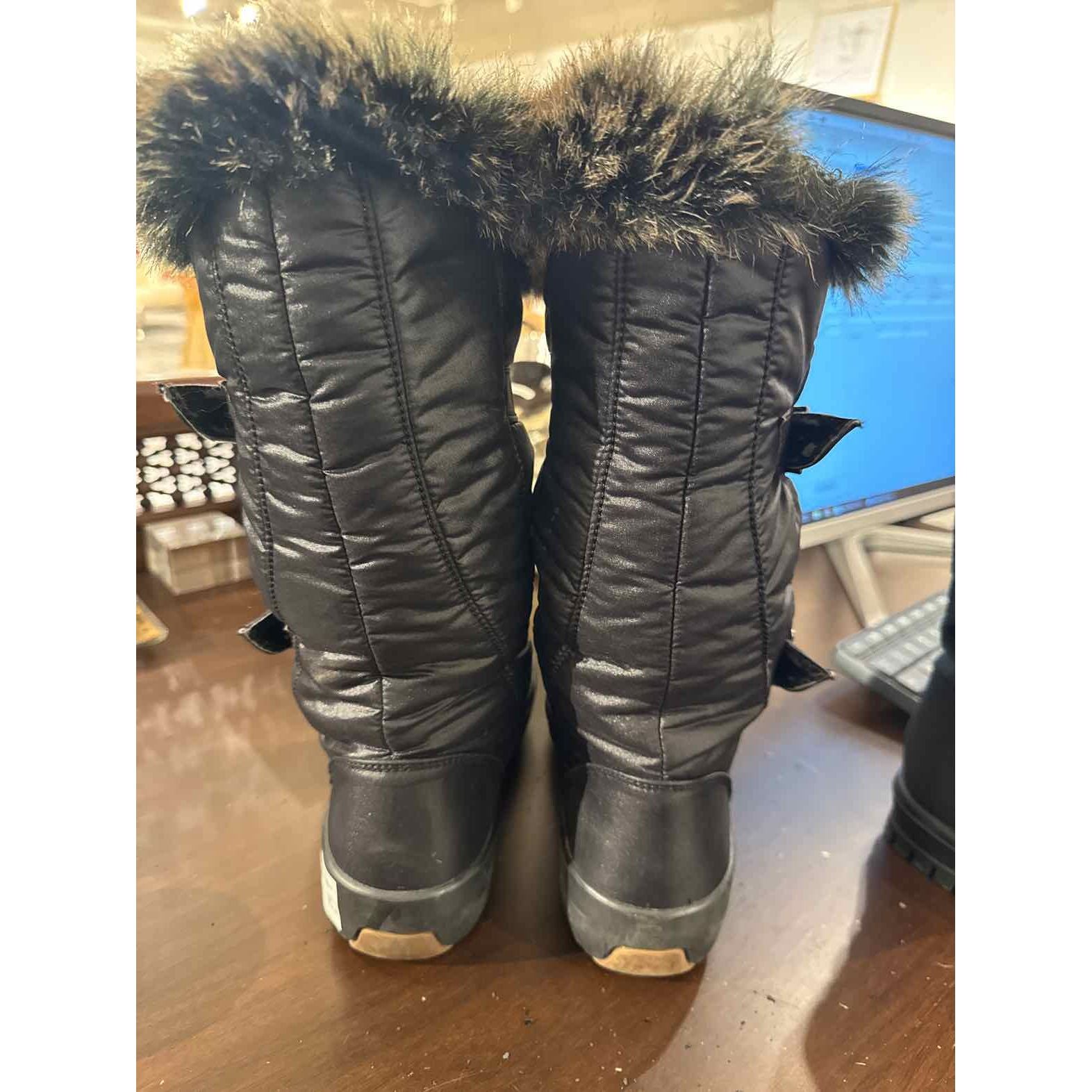 Toe Warmers Boots Womens 8 Black Waterproof Insulated Side Zip Fleece Lined Snow