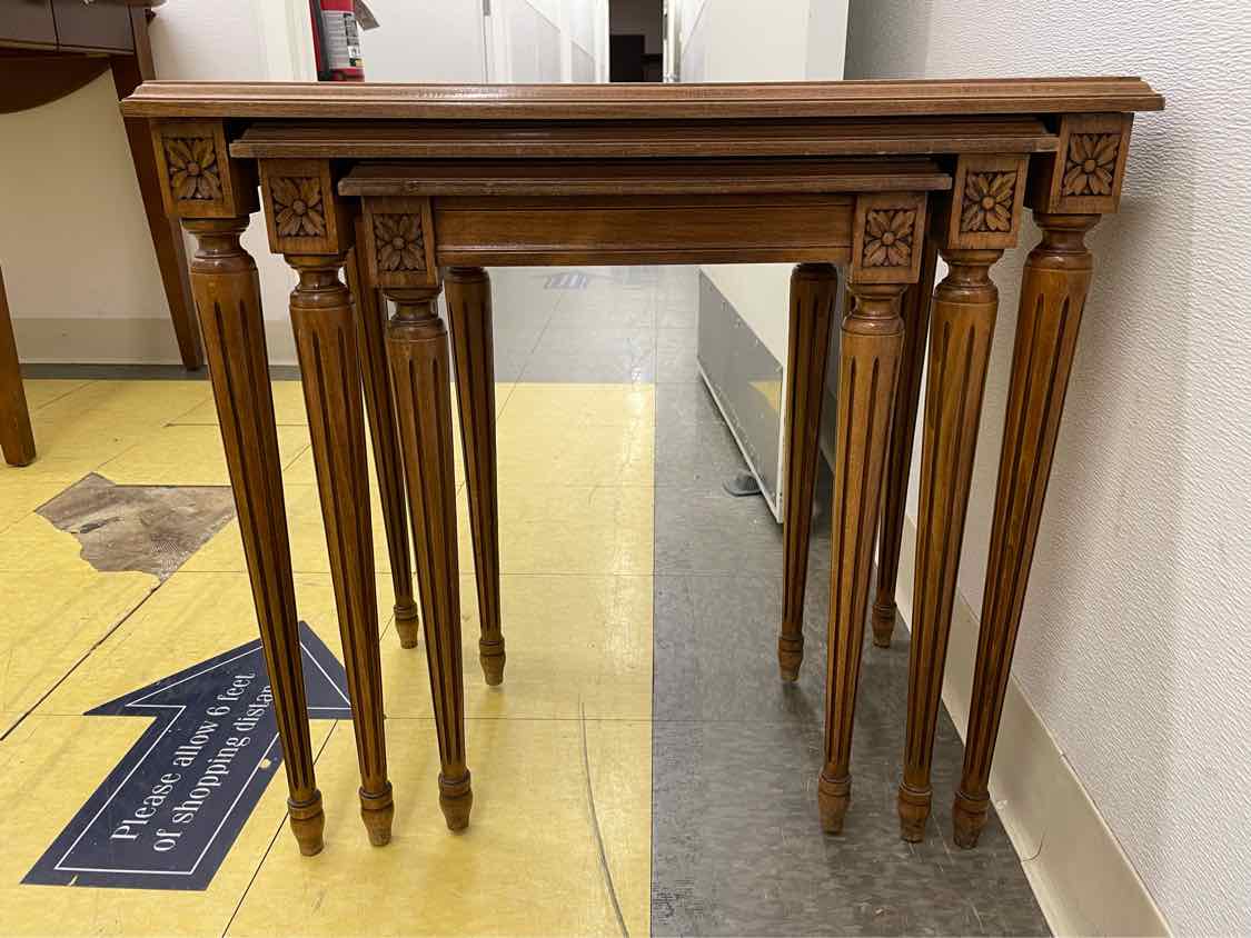 SET of 3 Louis XVI Style Leather Top Nesting Tables (AS IS)