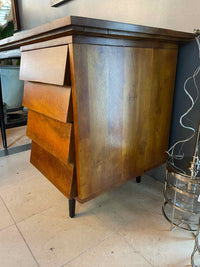 Mid-Century Style Chestnut Wood & Metal 3-Drawer Desk