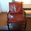 Antique Style Saddle Brown Leather and Mahogany Armchair, 27.5Lx28"Dx36"H