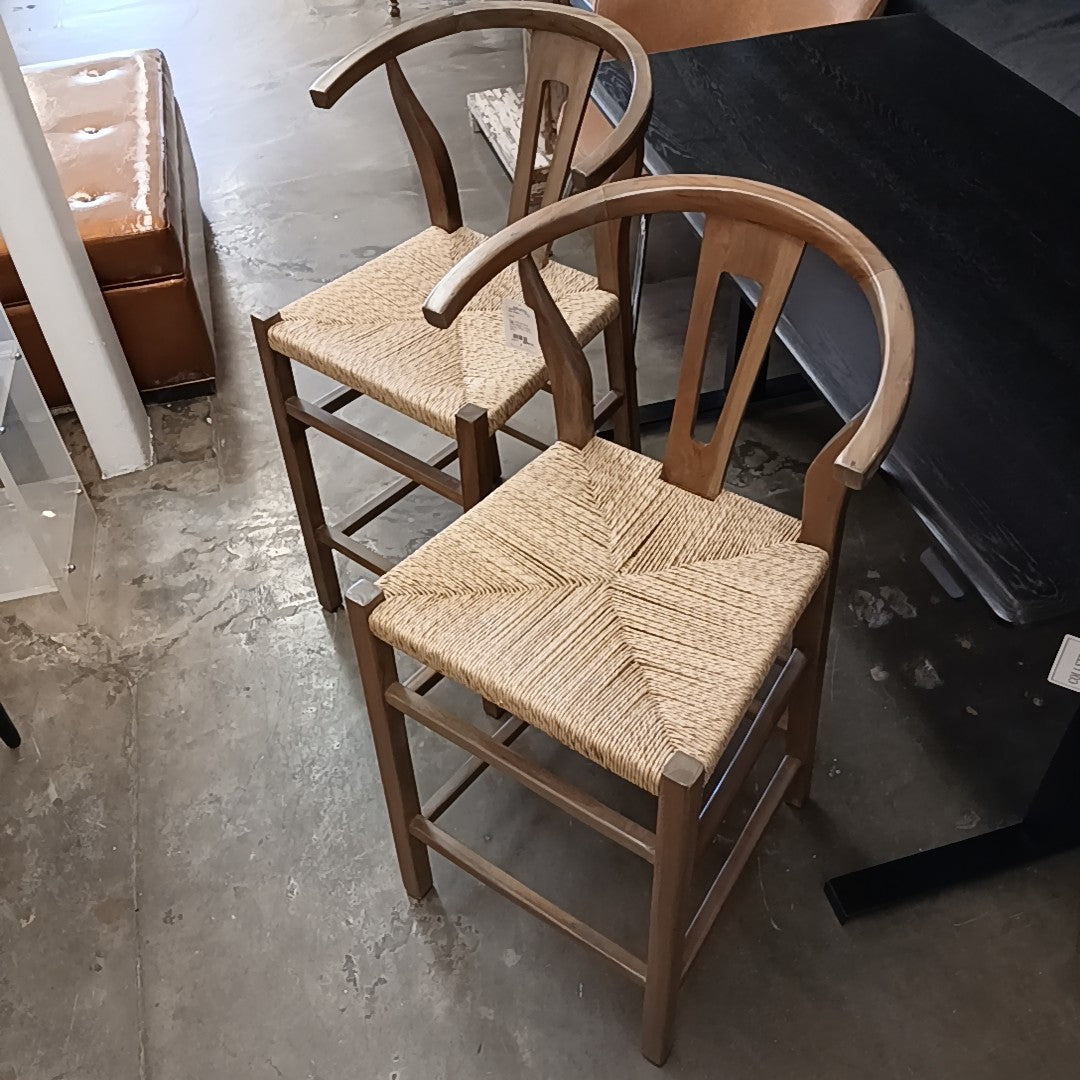 Pair of Rush Seat Grey Wash Counter Stools