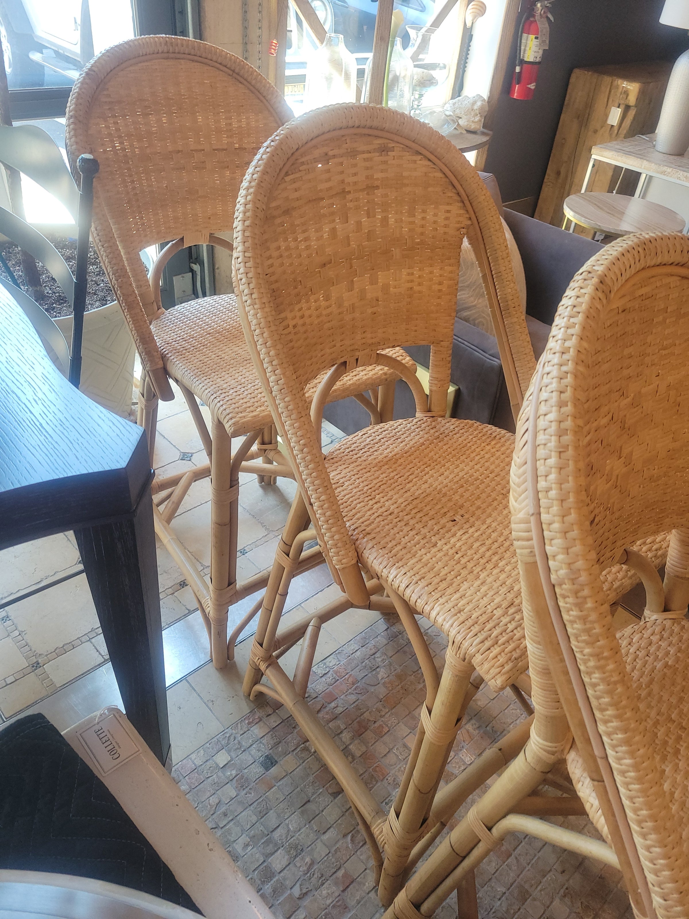 SET of 4 Sunwashed Riviera Rattan Counter Stools by Serena & Lily