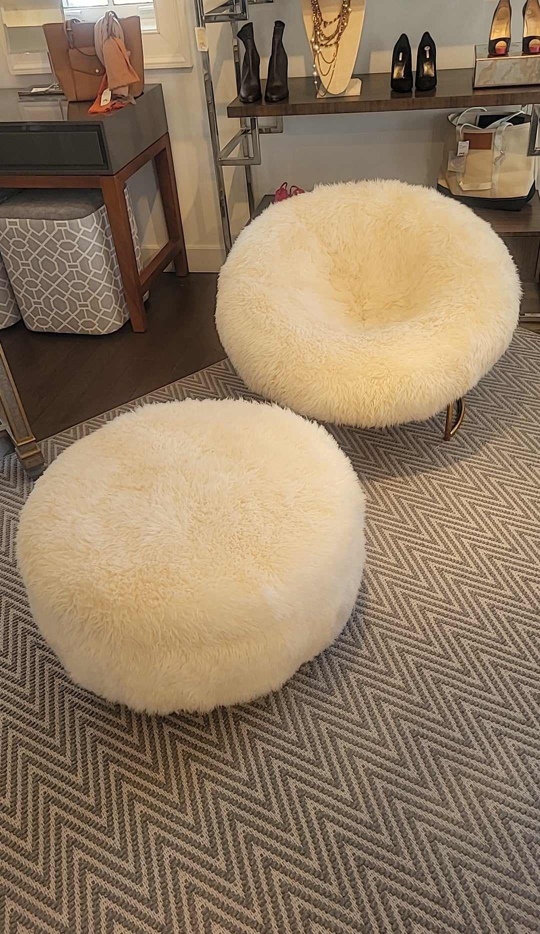 Yeti Beige Sheepskin Cave Chair w/ Ottoman by Timothy Oulton