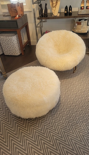 Yeti Beige Sheepskin Cave Chair w/ Ottoman by Timothy Oulton